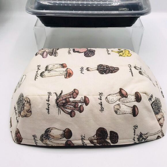 Microwave Takeout Container Cozy! Reversible, For HOT Containers! Mushrooms - Picture 5 of 7